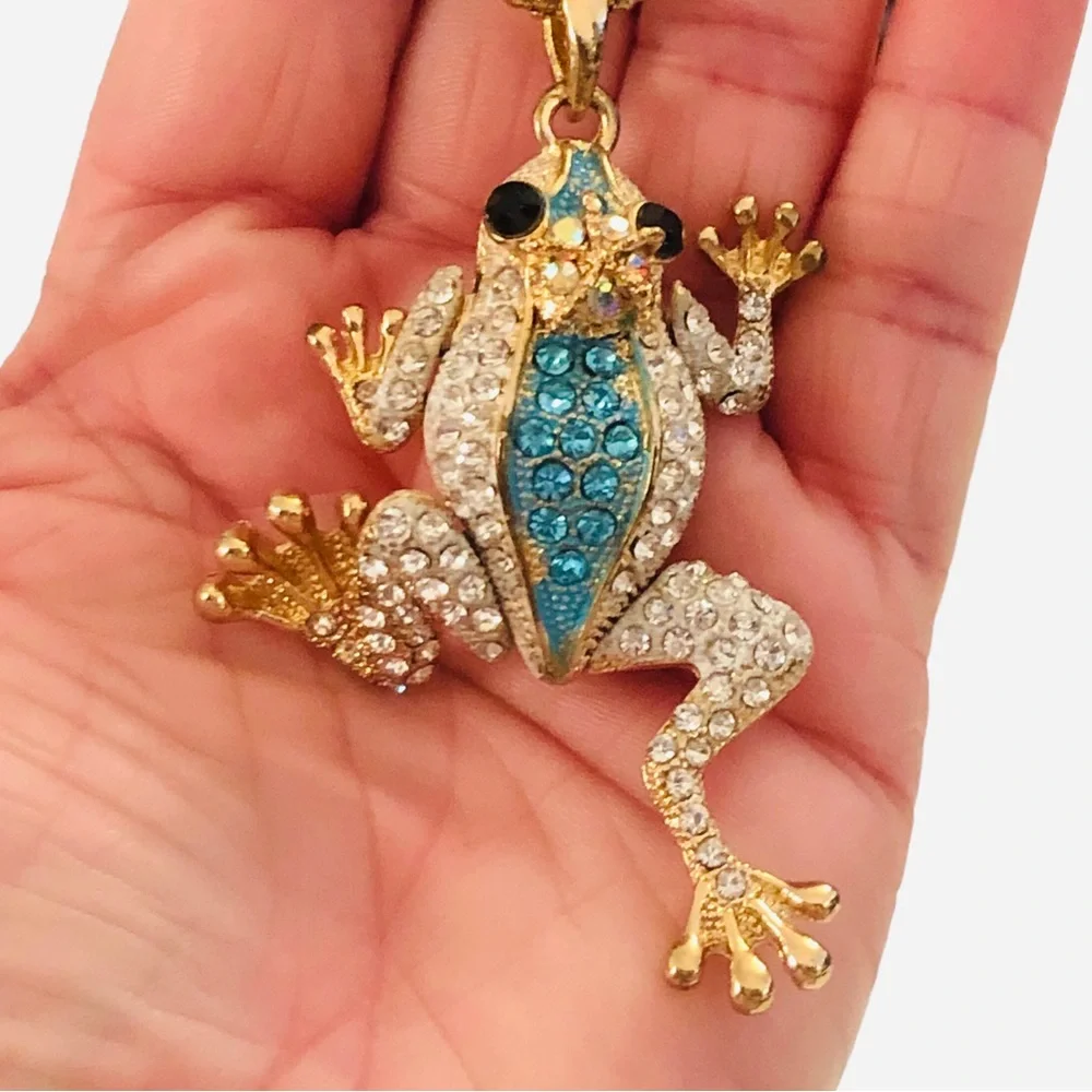 Frog Prince Rhinestone Encrusted Necklace - Picture 12 of 14